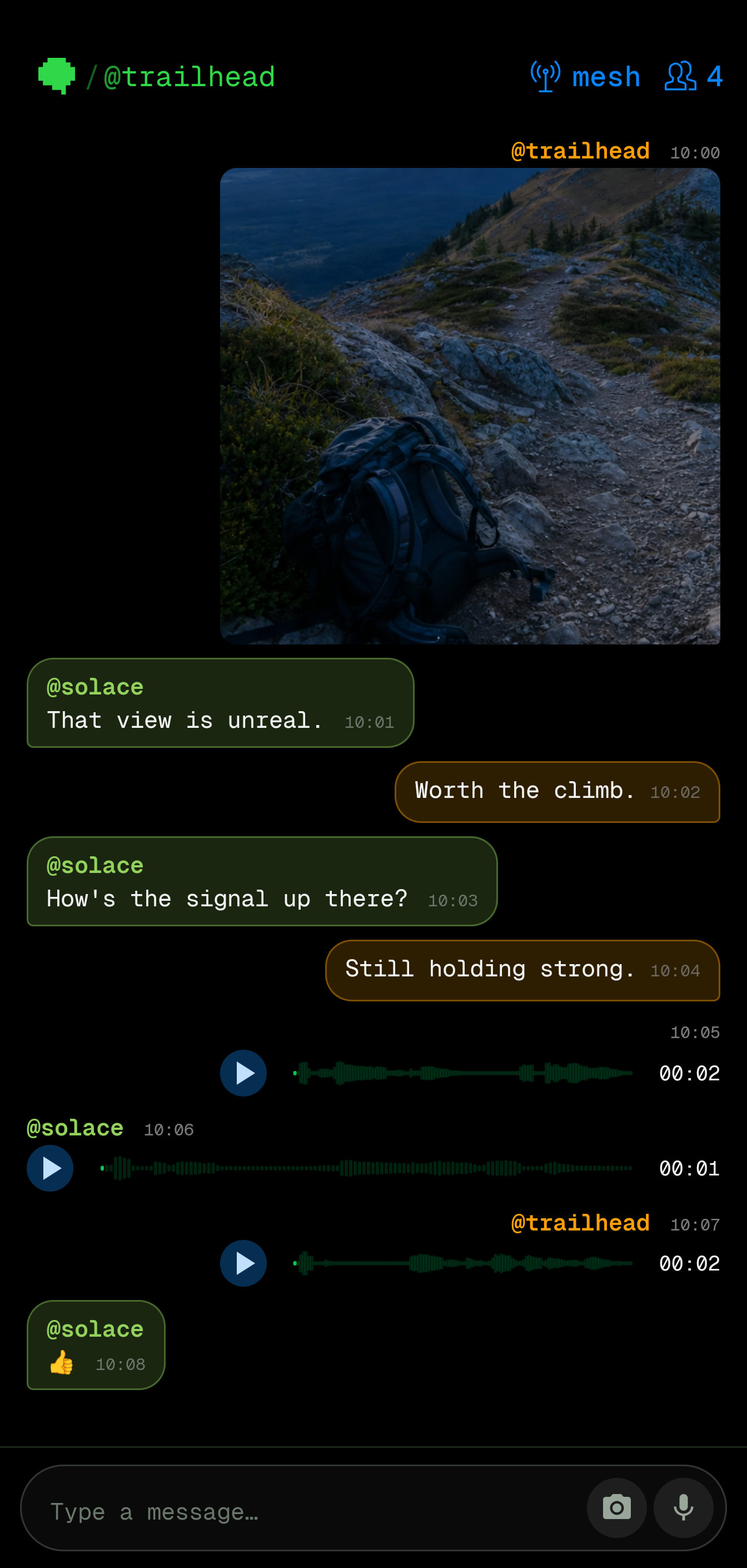 Pantalla de chat en malla de bitchat (Android)